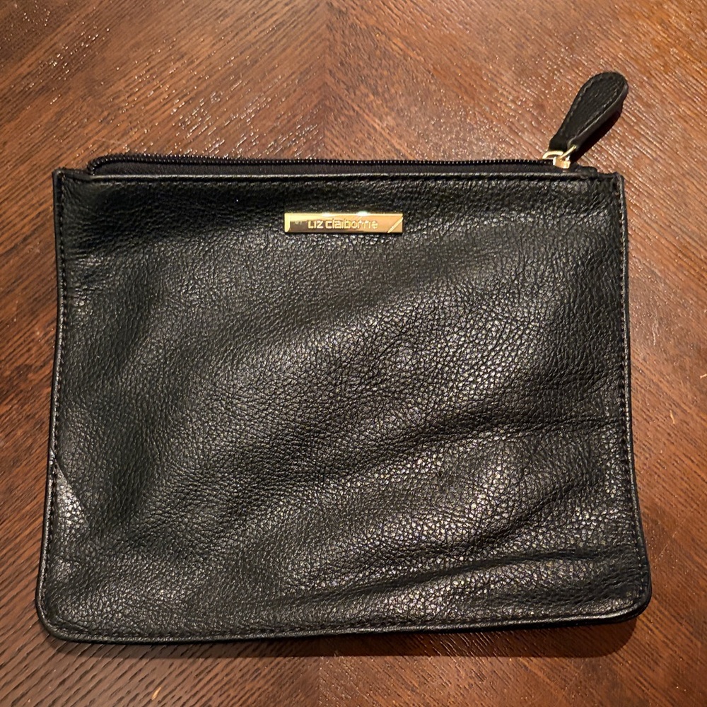 Liz Claiborne Black Leather Zippered Pouch